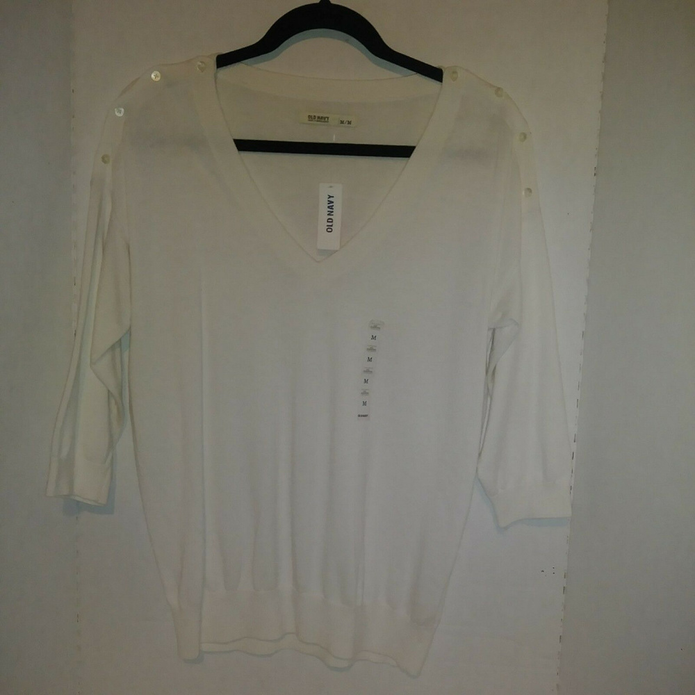 Old Navy White 3/4 Sleeve Vneck Sweater Size M